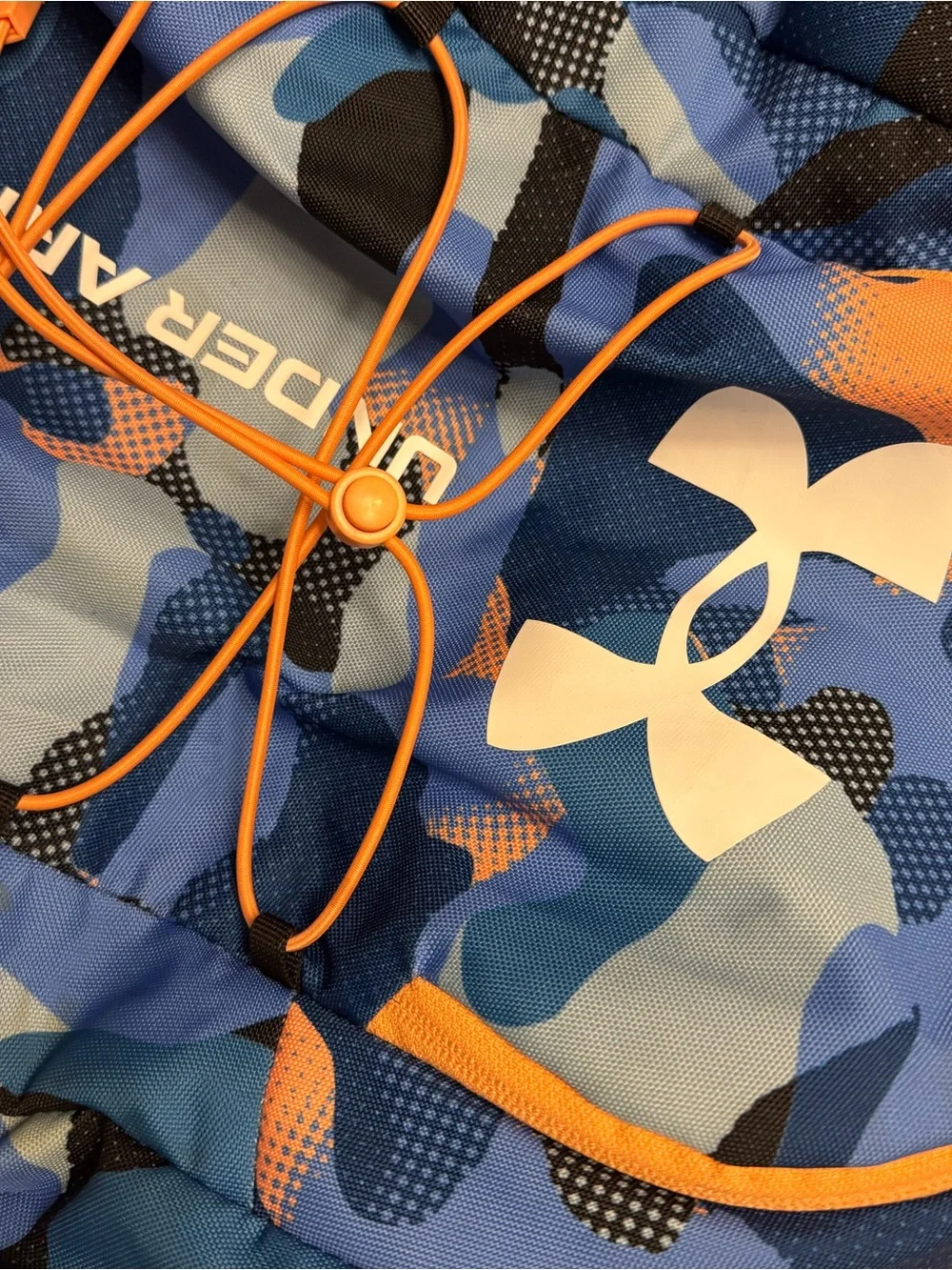 Under Armour Blue Camo Backpack with Orange Bungee